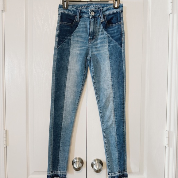 American Eagle Super Stretch Hi-Rise Jegging Crop Two Tone Size 2 Regular - Picture 1 of 15